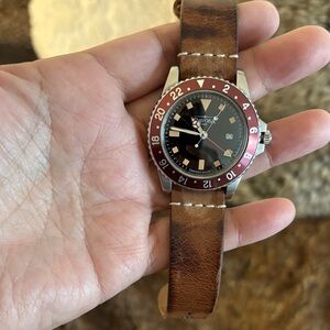 Davosa Ternos Vintage Style Swiss Quartz Brown Leather Strap Watch 40mm